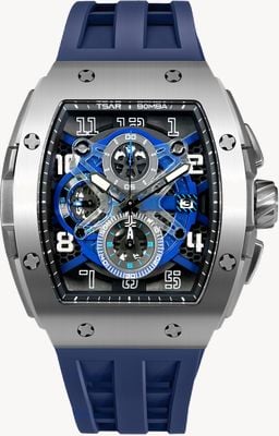 TSAR BOMBA Quarz-Chronograph der Elemental-Serie (44,6 mm), blaues Zifferblatt/blaues FKM-Kautschukarmband TB8211Q-03