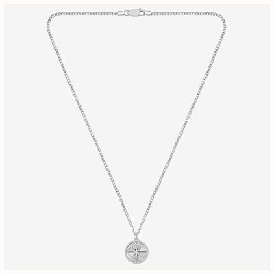 BOSS Jewellery North Silver Tone Compass Pendant Necklace 1580841