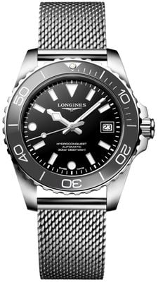 LONGINES HydroConquest Automatic (39mm) Black Lacquered Dial / Stainless Steel Mesh Bracelet L37794706