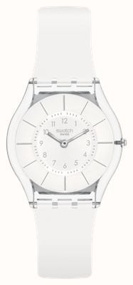 Swatch Weiße Eleganz (34 mm) weißes Zifferblatt / weißes Silikonarmband SS08K102-S14