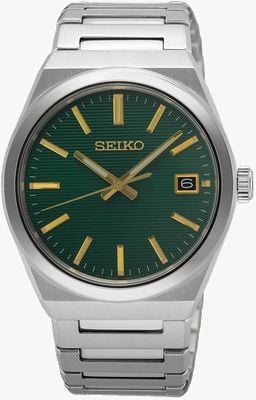 Seiko Zegarek Essential Time (38,9 mm) z tarczą w kolorze zielonym, bransoletą ze stali nierdzewnej SUR601P1