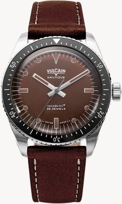 Vulcain Skindiver nautique automatic (38mm) 腕表 棕色放射状表盘 / 棕色小牛皮表带 660170A47.BAC208