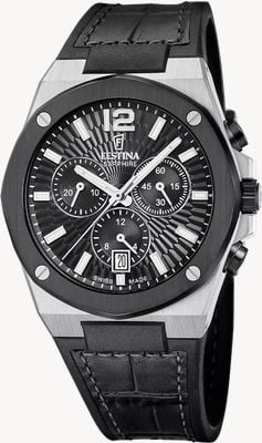 Festina Swiss Made Vallée Quartz Chronograph (42mm) Black Dial / Black Hybrid Leather Strap F22003/4