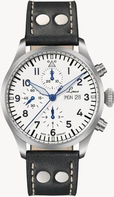 Laco Kiel.2 ヴァイス オートマチック クロノグラフ (43mm) ホワイト ダイヤル / ブラック カーフレザー ストラップ (英語日付) 862153-ENGLISHDATE