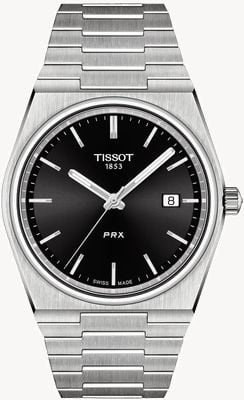 Tissot Prx Quarz (40 mm), schwarzes Zifferblatt mit Sonnenschliff / Edelstahlarmband T1374101105100