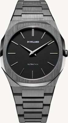 D1 Milano Quadrante nero opaco ultra sottile (40 mm) / bracciale in acciaio inossidabile PVD color canna di fucile UTBJ41