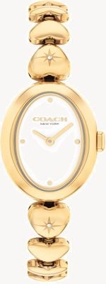 Coach Relógio Sammy de quartzo com dois ponteiros (22,5 mm), mostrador branco / pulseira de coração em aço inoxidável com revestimento PVD dourado. 14504638