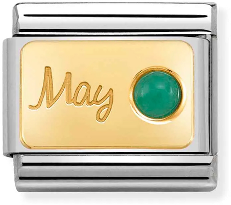 Nomination Classic May Birthstone Emerald 18ct Gold & Steel Charm 030519/05