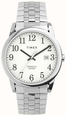 Timex Esfera blanca de fácil lectura para hombre/brazalete extensible de acero inoxidable TW2V40000