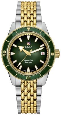 RADO Captain Cook automatisch horloge (39 mm) groen wijzerplaat / tweekleurig roestvrijstalen armband R32225313