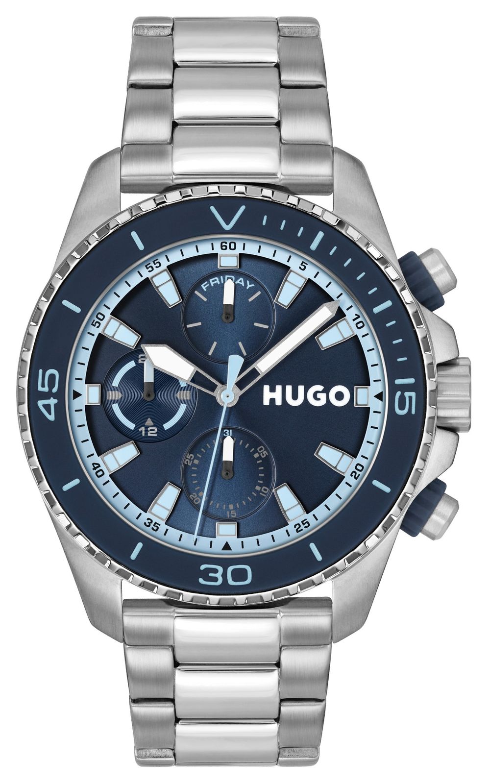 Hugo #Dive (44 Mm) Blaues Zifferblatt / Edelstahlarmband Uhr
