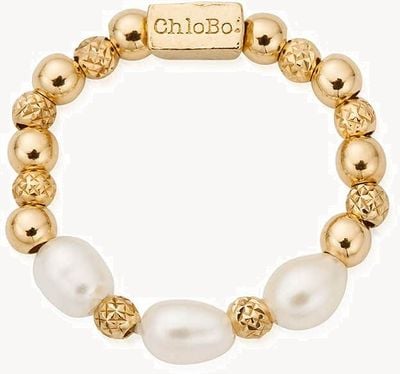 ChloBo Triple Sparkle Pearl Ring (Large) - Gold Plated GR3TRP