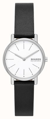 Skagen Signatur lille feminino (30 mm) mostrador branco / pulseira de couro preta SKW3120