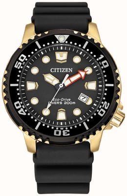 Citizen Мужские часы Eco-drive promaster diver, черный силиконовый ремешок с позолотой BN0152-06E