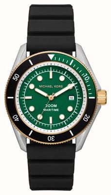 Michael Kors Cadran vert maritime (42 mm) pour homme / bracelet en silicone noir MK9158