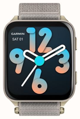 Garmin Venu x1 - Montre connectée GPS de fitness haut de gamme (41 mm) or doux avec bracelet en nylon Comfortfit gris français 010-02980-09