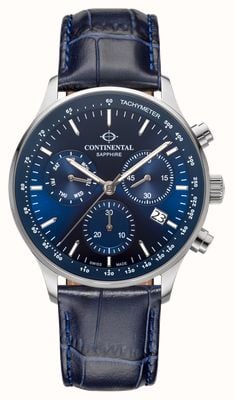 Continental Chronographe d'aviation (43 mm) cadran bleu / bracelet en cuir bleu 22001-GC158830
