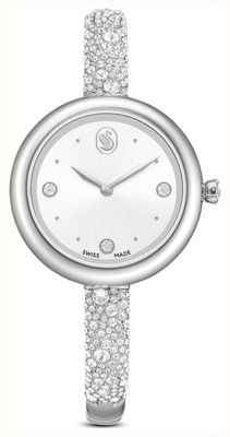 Swarovski Sublima Armreif (28 mm), silbernes Zifferblatt mit Sonnenschliff / Edelstahlarmband mit Kristallbesatz 5730369