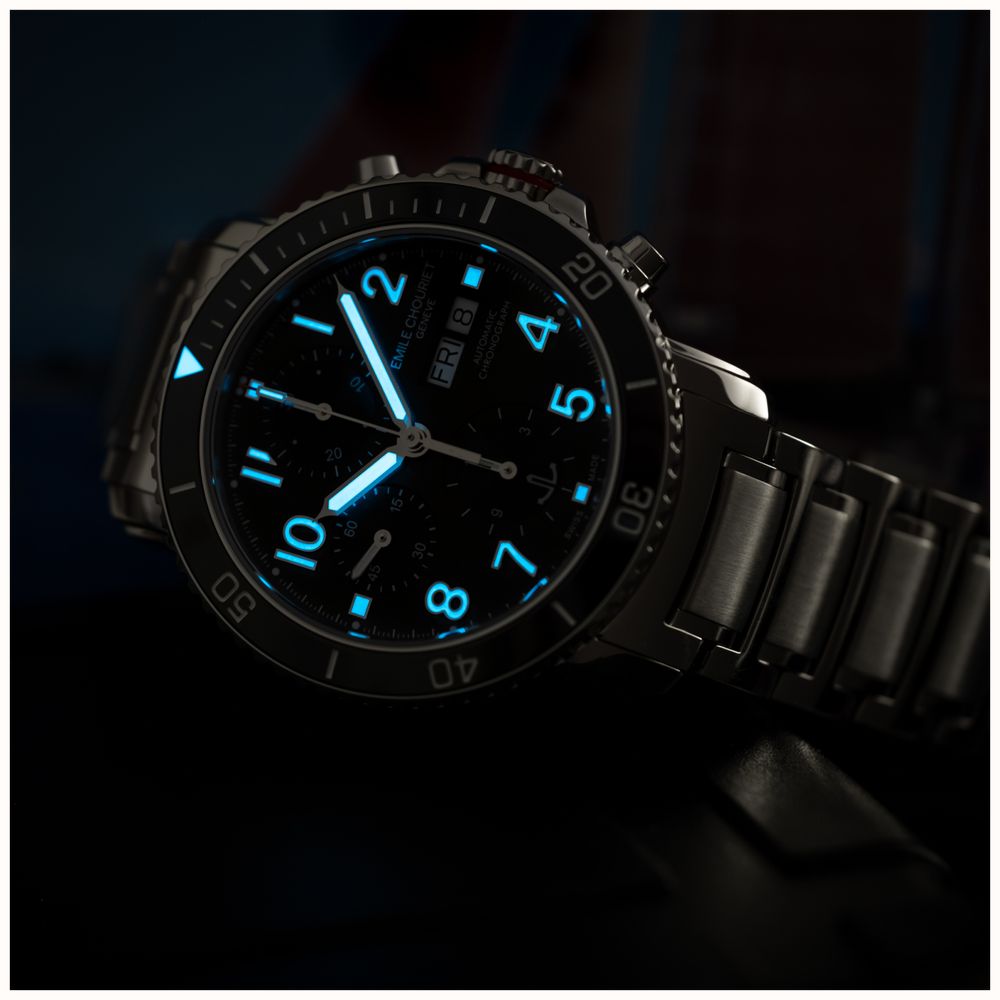 Emile Chouriet Challenger Deep Automatic Chronograph (43.5mm) Black Sunray Dial / Stainless Steel Bracelet 22.1169.G.6.AW.59.6 - widok alternatywny 4