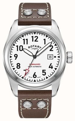Rotary Comando | mostrador branco | pulseira de couro marrom GS05470/18