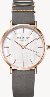 Rosefield West Village (33 mm) witte parelmoer wijzerplaat / grijze leren band WEGR-W75