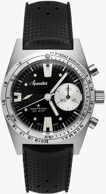 Aquastar Deepstar Automatik-Chronograph (39 mm), Vintage-Zifferblatt schwarz / schwarzes Tropic-Armband DS39-TRO VB