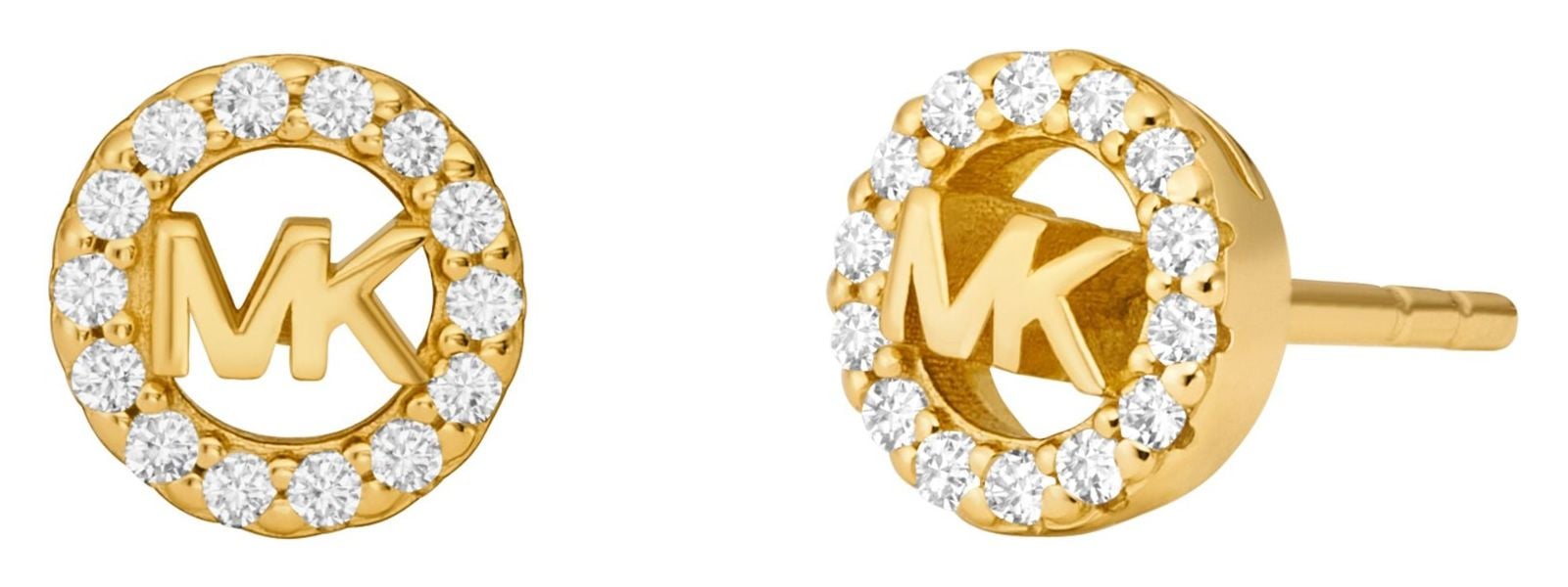 Michael Kors Gold Plated Sterling Silver Cubic Zirconia Logo Stud Earrings MKC1727CZ710 James Moore Co. Jewellers of Distinction Since 1997 in Kenilworth Warwickshire