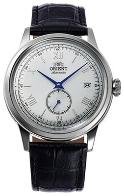 Orient Bambino Small Seconds Mechanical (38mm) Sunray Silver Dial / Black Leather Strap RA-AP0104S30B