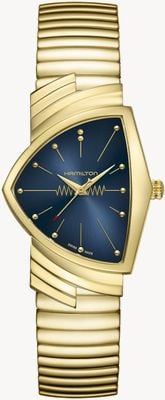 Hamilton Ventura quartz (32,3 mm) blauwe wijzerplaat / gouden pvd roestvrijstalen armband H24301141