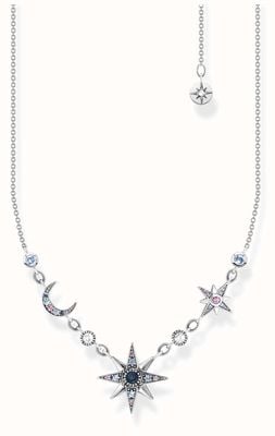 Thomas Sabo Royalty Star and Moon Sterling Silver Cubic Zirconia Necklace 40-45 cm KE2119-945-7-L45V