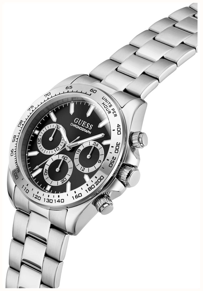Guess Men's Arthur Black Sunray Dial Silver-Tone Stainless Steel Bracelet GW1058G8 - alternate view 5