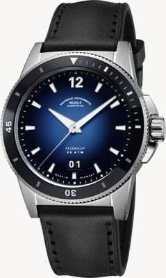 Mühle Glashütte Automatyczny zegarek Sportivo z dużą datą (42,5 mm) z ciemnoniebieską tarczą i czarnym hybrydowym paskiem skórzanym M1-52-42-LK