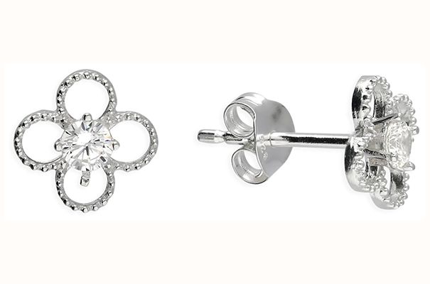 James Moore CME Sterling Silver Clover Earings With CZ H6430/S