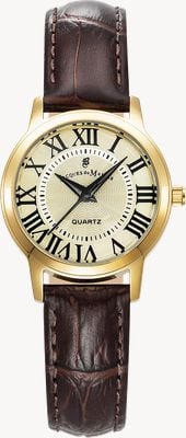 Jacques Du Manoir Orologio al quarzo Genesis a tre lancette (28 mm), quadrante oro / cinturino in pelle marrone JWL04904
