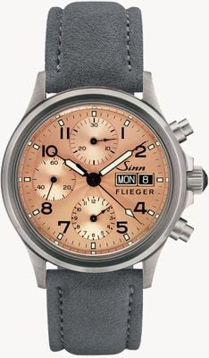 Sinn 356 SA Pilot II (38.5mm) Copper Electroplated Guilloché Dial Dail / Grey Alcantara Strap Watch 356.072-ENGLISH-DATE-GREY-ALCANTARA