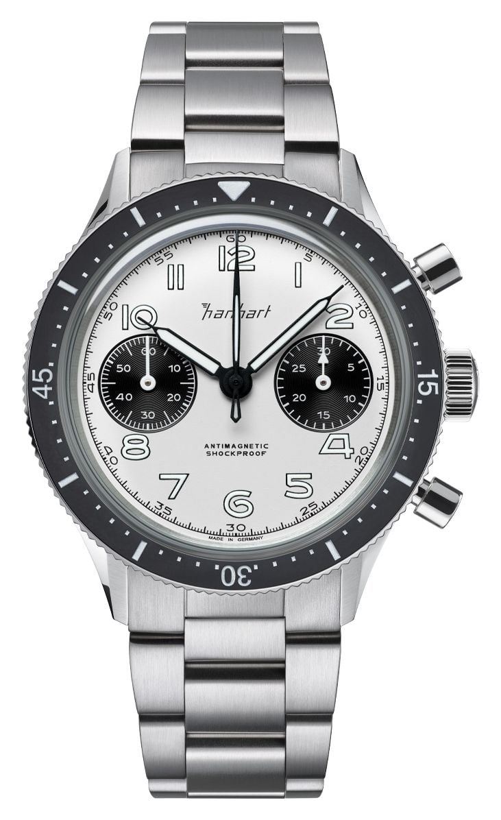 Hanhart 415 es panda (39 mm) cadran blanc / bracelet en montre