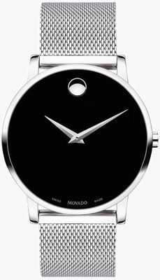Movado Men's Museum Stainless Steel Mesh Braclet Black Dial 0607219