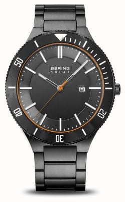 Bering Montre solaire pour homme (43 mm) avec cadran gris / bracelet en acier inoxydable gris 14443-779