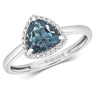 Treasure House 9k White Gold Diamond London Blue Topaz Ring Jewellery