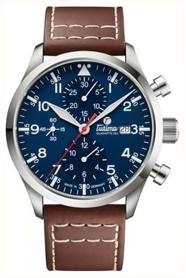 Tutima Glashütte Автоматический хронограф Flieger Legacy T5 (41 мм), синий циферблат / коричневый кожаный ремешок Horween. 6405-03
