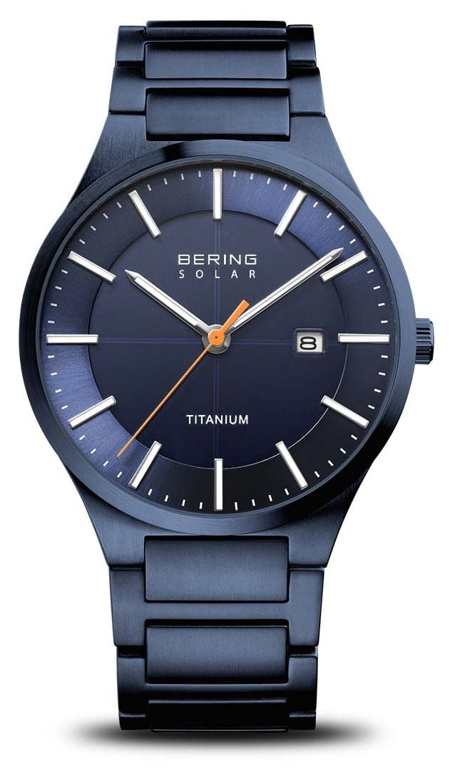 Bering Solaire fin (39 mm) cadran bleu / bracelet en titane montre