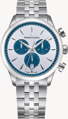 Maurice Lacroix Chronographe à quartz de 1975 (40 mm), cadran argenté soleillé, bracelet en acier inoxydable 751038-SS002-131-1