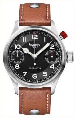 Hanhart Cronografo automatico Pioneer monoscope (45 mm) quadrante nero / cinturino in pelle marrone chiaro - m 732.210-0210