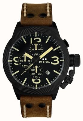 TW Steel Canteen | Black Chronograph Dial | Brown Leather Strap CS107