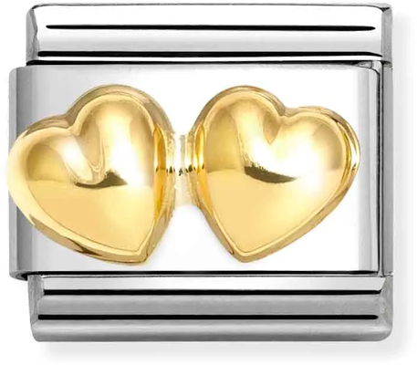 Nomination Classic Raised Double Heart 18ct Gold & Steel Charm 030116/23
