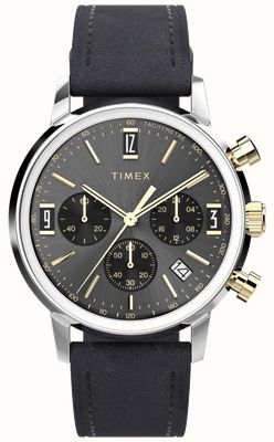 Timex Cronografo al quarzo Marlin (40 mm) quadrante grigio sunray / cinturino in pelle nera caramello TW2W51500