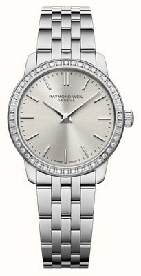 Raymond Weil Klasyczny kwarc Toccata z diamentami (24 mm) ze srebrną tarczą i szczotkowaną słońcem bransoletą ze stali nierdzewnej 5024-STS-64001