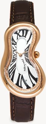 Exaequo Melting Watch Clássico pvd ouro rosa (28 mm) mostrador branco / pulseira de couro de crocodilo marrom escuro EX 0003.0002