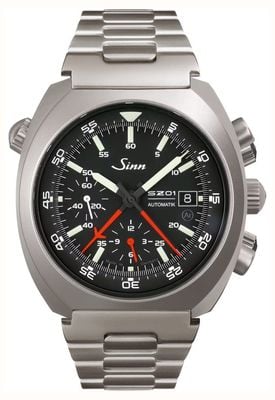 Sinn 140 st space chronograaf (44mm) matte zwarte wijzerplaat / roestvrijstalen tegimentband 140.020-BRACELET