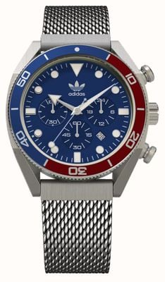 Adidas Edition zwei Chrono | blaues Zifferblatt | Armband aus Stahlgeflecht AOFH22500